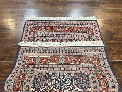 Pak Persian Rug 3x4, Wool Hand Knotted Vintage Traditional Carpet, Navy Blue & Red, Very Fine Small Handmade Floral Rug - Nuvé