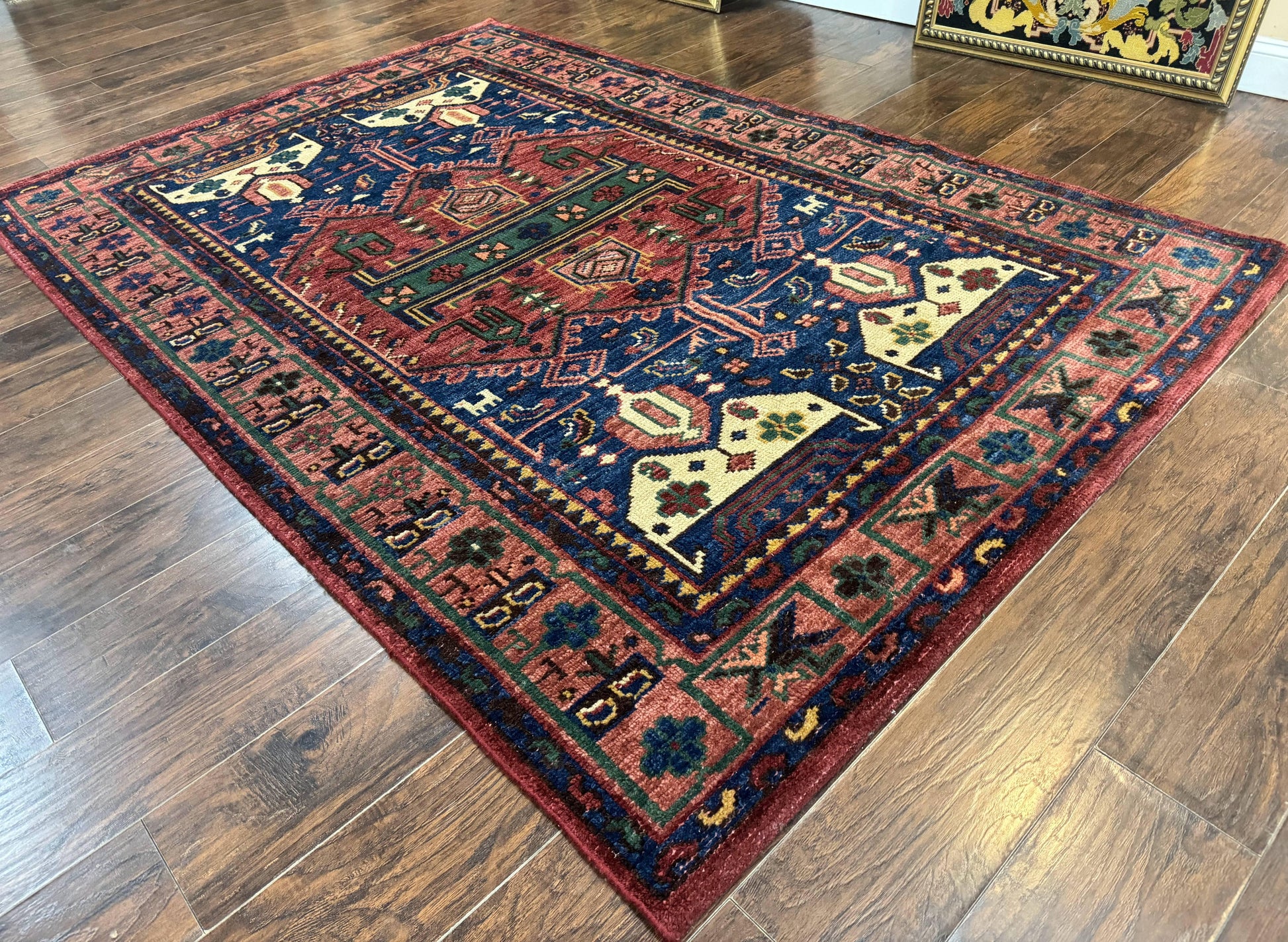 Persian Tribal Heriz Design Rug 6x9, Pottery Barn Rug, Hand Knotted Wool Vintage Rug - Nuvé