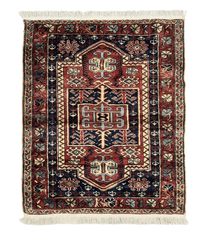 Antique Turkish Sparta Rug 3x4, Geometric Caucasian Pattern, Vintage Handmade Tribal Wool Carpet