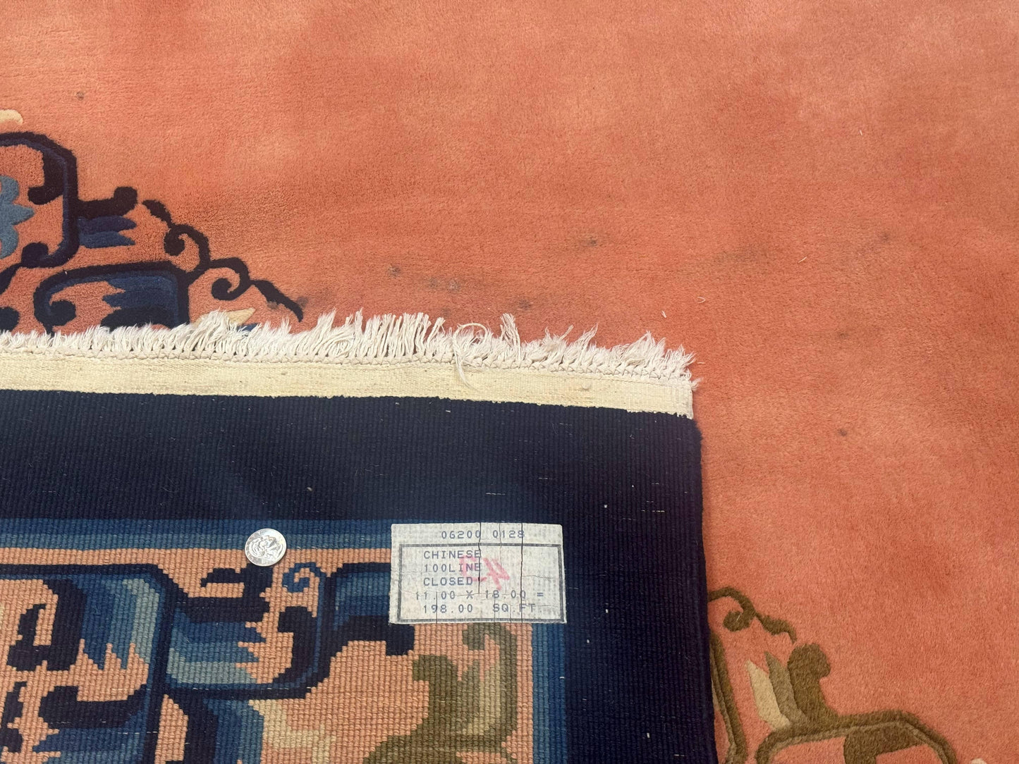 Chinese Wool Rug 11x18, Palace Sized Chinese Carpet, Peking Rug, Peach and Blue, Open Field, Simple Design, Art Deco Rug, Large Handmade Rug - Nuvé