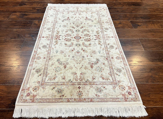 Sino Persian Rug 3x5, Wool with Silk Highlights, Ivory Floral Traditional Wool Area Rug, Fine Oriental Carpet, Vintage 3 x 5 Handmade Rug - Nuvé