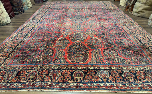 Palace Size Persian Sarouk Rug 10x16, Rare Size, Red, Large Antique Persian Carpet - Nuvé