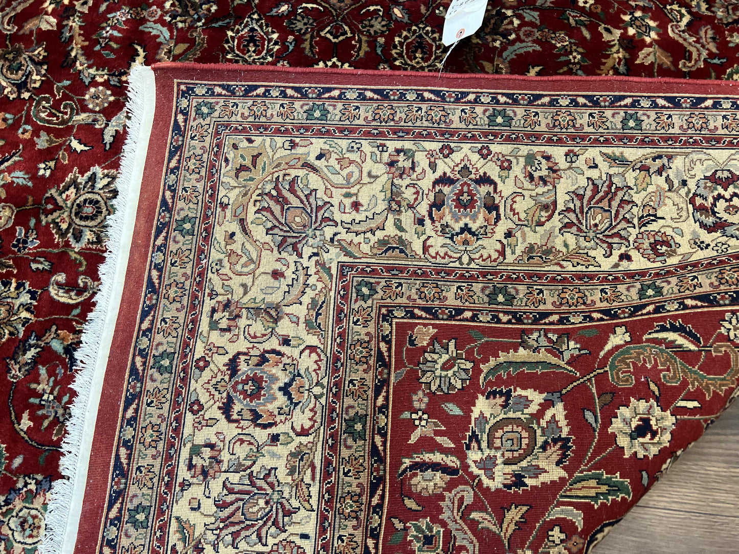 Vintage Indo Persian Rug 6x9, Very Finely Hand-Knotted Carpet 6 x 9 Red Cream Indian Oriental Carpet, Traditional Floral Wool Area Rug 1970s - Nuvé