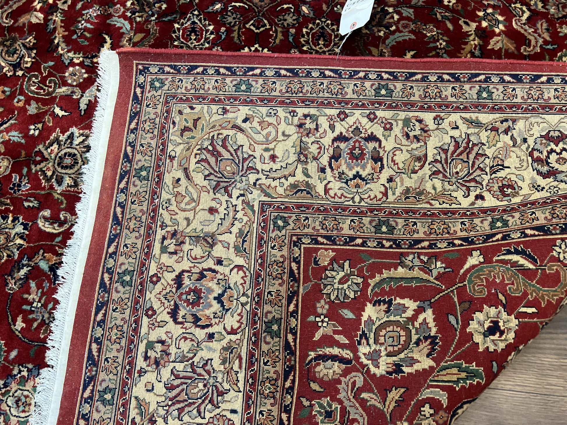 Vintage Indo Persian Rug 6x9, Very Finely Hand-Knotted Carpet 6 x 9 Red Cream Indian Oriental Carpet, Traditional Floral Wool Area Rug 1970s - Nuvé