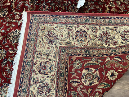 Vintage Indo Persian Rug 6x9, Very Finely Hand-Knotted Carpet 6 x 9 Red Cream Indian Oriental Carpet, Traditional Floral Wool Area Rug 1970s - Nuvé