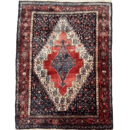 Antique Persian Kurdish Senneh Rug 4x5 Tribal Carpet Wool Geometric Medallion