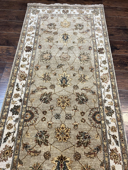 Peshawar Runner Rug 3 x 20, Wool Hand Knotted Vintage Pakistani Carpet, Olive Green & Ivory, Extra Long 20ft Hallway Runner, Floral - Nuvé
