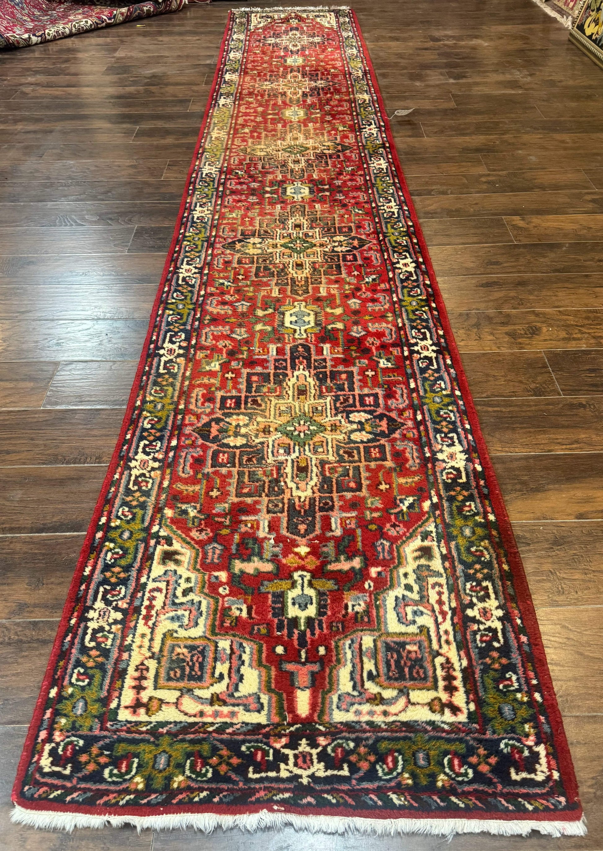 Indo Persian Heriz Runner Rug 3 x 17, Geometric Long Runner Carpet for Hallway, Medallions, Wool Runner Rug 3x17 - Nuvé