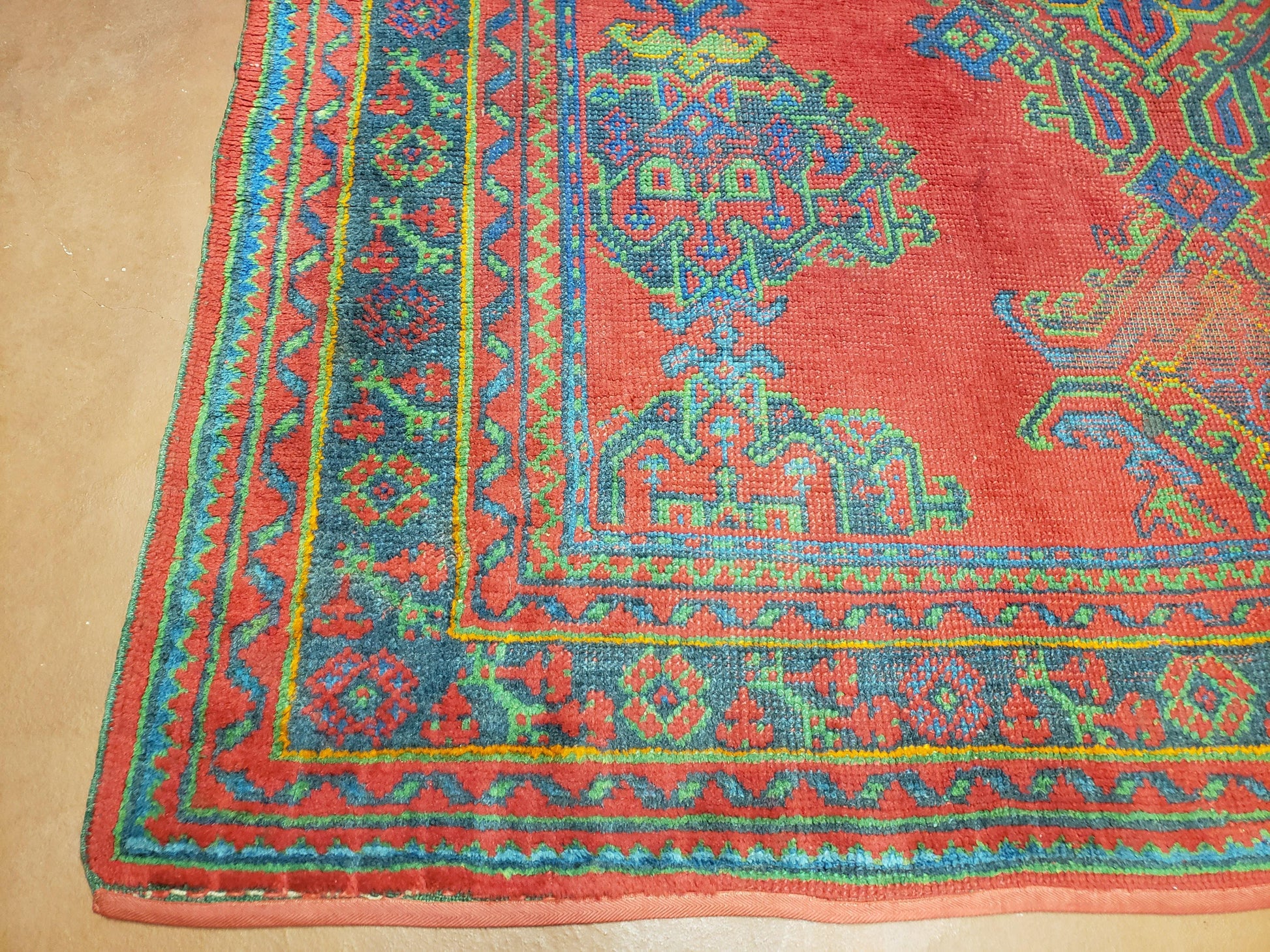 7x11 Turkish Oushak Rug, Vintage Red & Blue Oriental Carpet, Hand Knotted Wool Area Rug 7 x 11, Turkish Sparta Rug, Antique Turkish Rug Nice - Nuvé