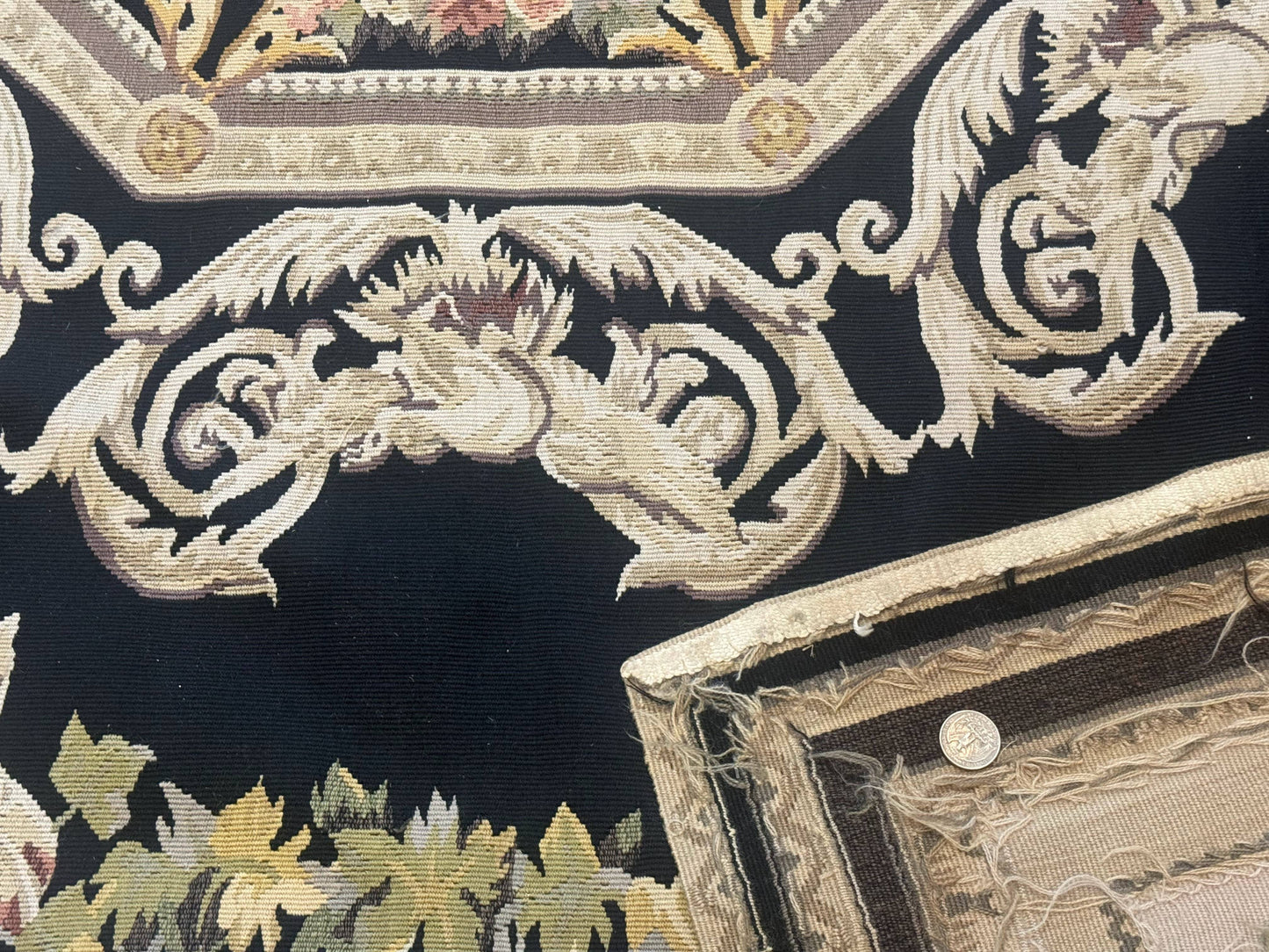 Aubusson Rug 6x8, European Design, Lion Pictorials, Black - Nuvé