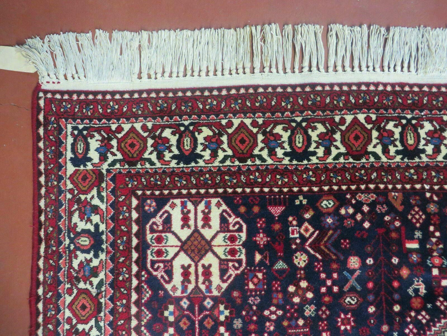 7' X 10' Vintage Handmade Indian Floral Wool Rug Hand Knotted Carpet Ivory Red - Nuvé