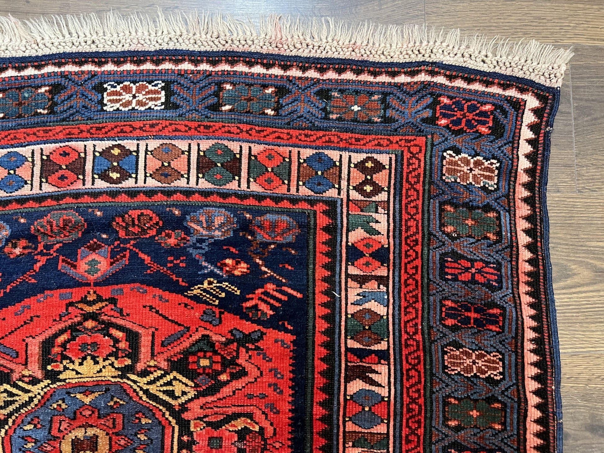 Antique Caucasian Seychour Rug 3.7 x 5.5, Collectible Oriental Carpet, Navy Blue and Red, Fine Kuba Rug, Vintage Rug, Wool Hand Knotted Rug - Nuvé