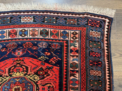 Antique Caucasian Seychour Rug 3.7 x 5.5, Collectible Oriental Carpet, Navy Blue and Red, Fine Kuba Rug, Vintage Rug, Wool Hand Knotted Rug - Nuvé
