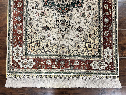 Silk Turkish Kayseri Rug 2.7 x 4, Floral Medallion, Fine Oriental Carpet, Small Vintage Rug, Silk Pile on Silk Foundation, Hand Knotted - Nuvé