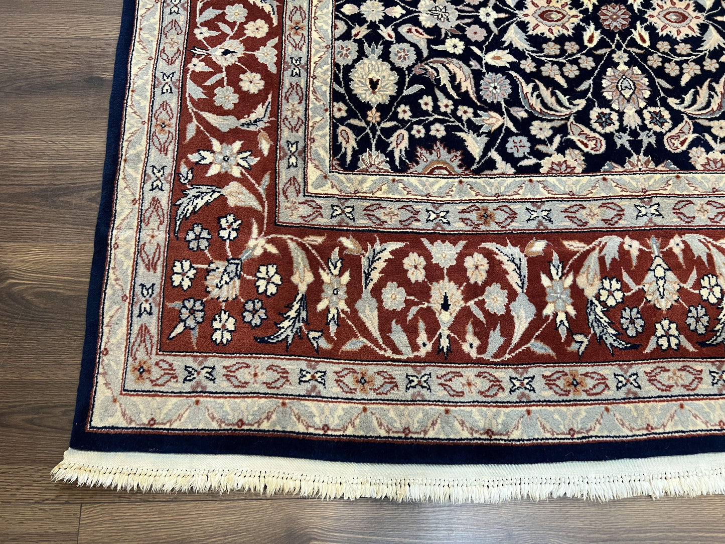 Indo Sarouk Rug 6x9, Vintage Indian Persian Rug, Wool Oriental Carpet, Navy Blue Red Allover Floral Rug, Traditional Very Fine Rug, Area Rug - Nuvé