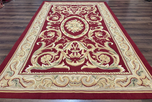 Burgundy Aubusson Rug 6x9, Vintage Wool Carpet - Nuvé