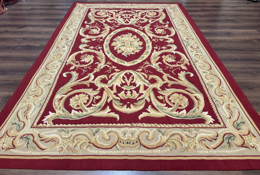 Burgundy Aubusson Rug 6x9, Vintage Wool Carpet - Nuvé
