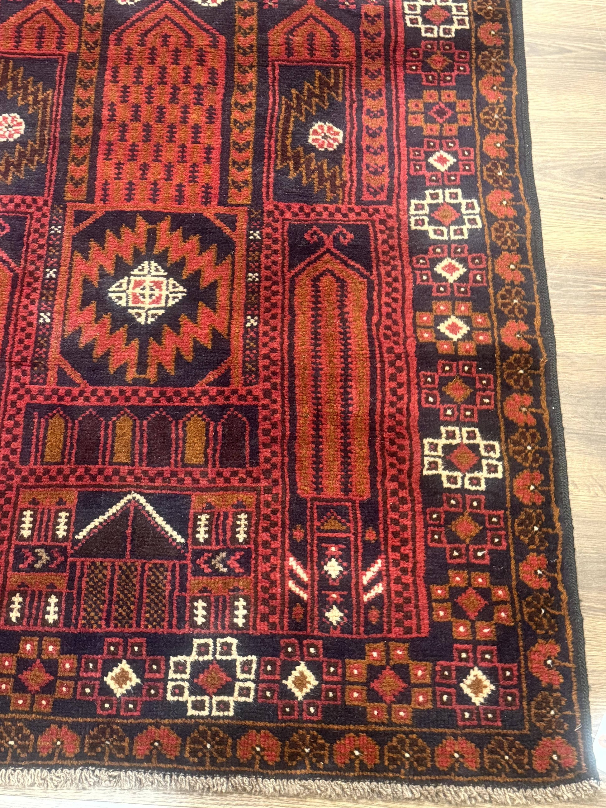 Afghan Rug 3x7, Balouch Carpet, Tribal Rug, Red, New - Nuvé