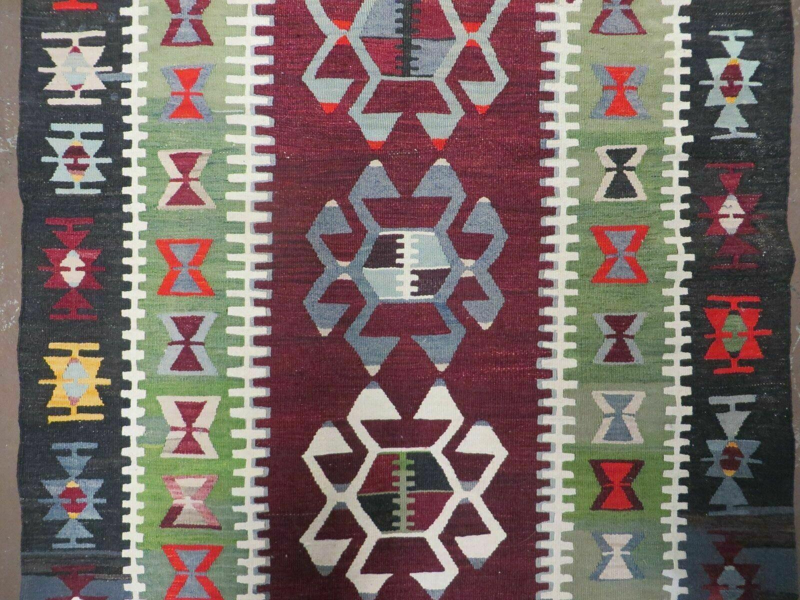 3' 8" X 5' Vintage Turkish Kilim Handmade Flat Weave Wool Rug Veg Dyes - Nuvé