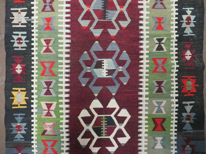 3' 8" X 5' Vintage Turkish Kilim Handmade Flat Weave Wool Rug Veg Dyes - Nuvé