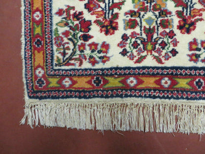Small Persian Rug 2 x 3, Tiny Persian Sarouk Carpet, Cream Navy Blue Red, Floral Medallion, Vintage Wool Rug, Handmade Hand-Knotted Oriental Rug - Nuvé