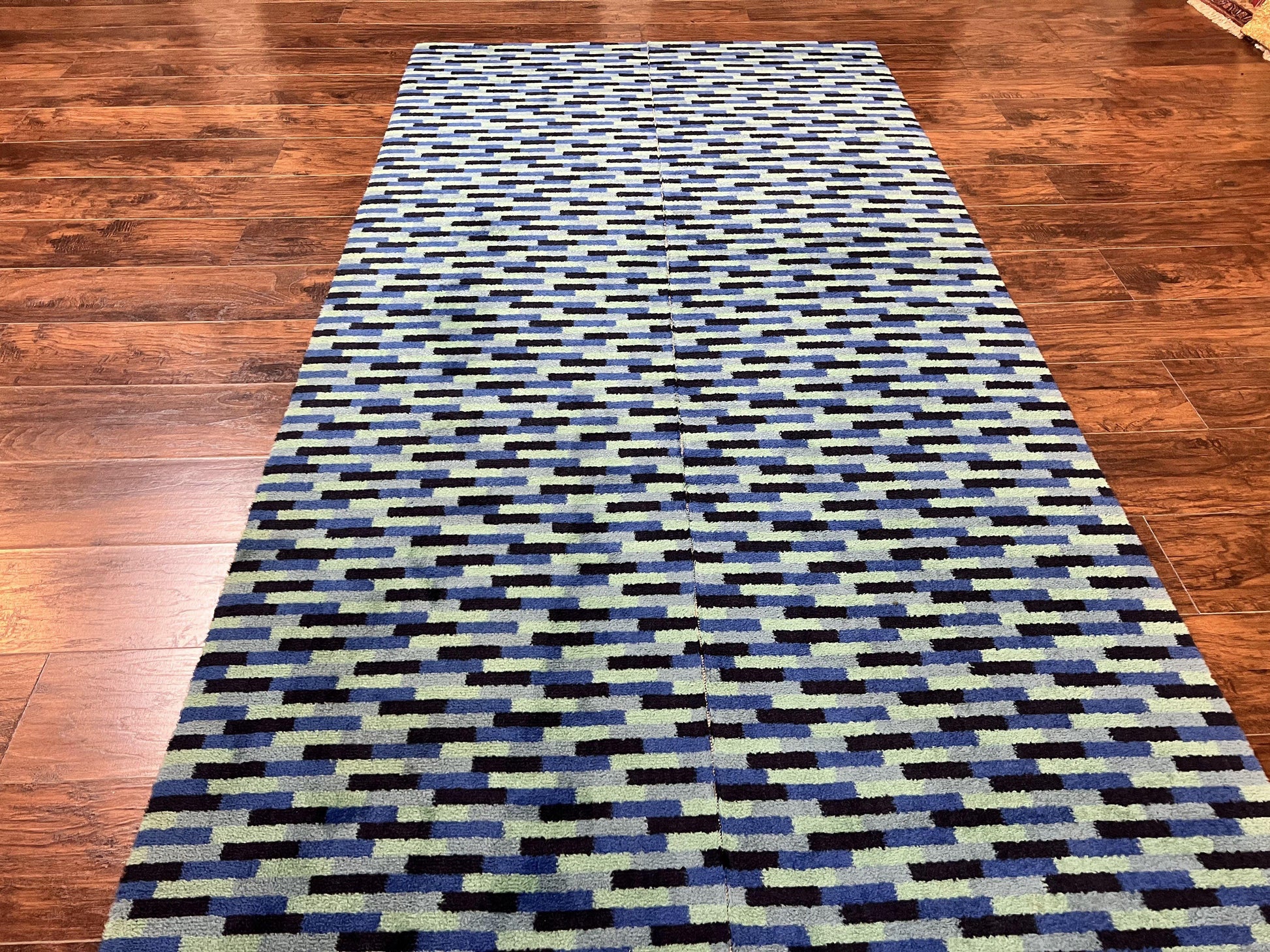 Wide Runner Rug 4.7 x 12, Blue Multicolor Contemporary Wool Power Loomed Rug, Mosiac Design - Nuvé
