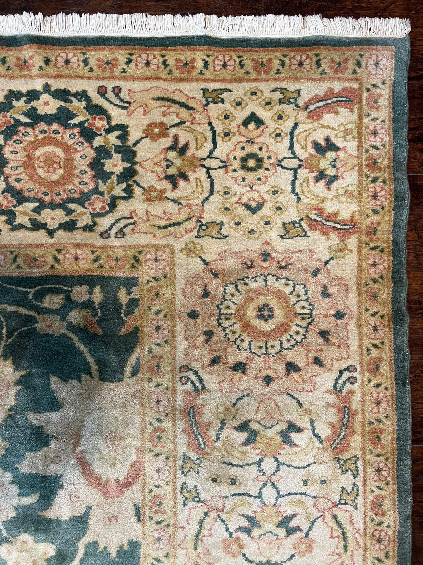 Egyptian Mahal Rug 10x14, Large Vintage Floral Hand Knotted Wool Carpet 10 x 14, Dark Green and Beige Traditional Handmade Persian Area Rug - Nuvé