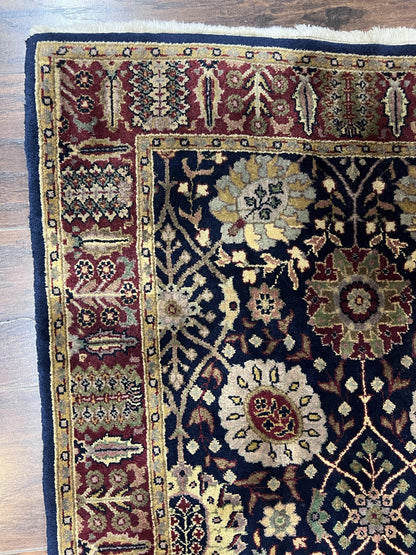 Indo Persian Runner 2.8 x 18, Long Skinny Hallway Wool Runner Rug, Hand Knotted Vintage Floral Allover Traditional Runner Dark Blue Burgundy - Nuvé