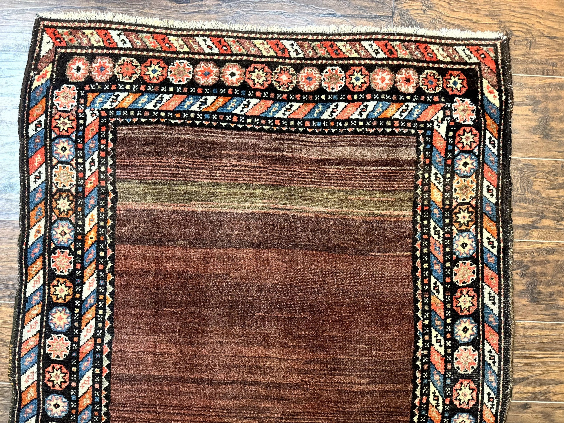 Antique Persian Rug 4x7, Sarab Tribal Wool Carpet, Brown and Multicolor, Handmade Wide Runner Rug 4 x 7, Open Field, Rainbow Border - Nuvé