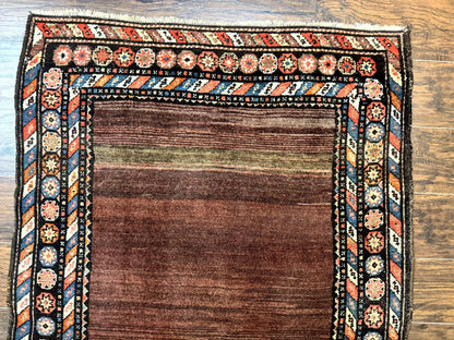 Antique Persian Rug 4x7, Sarab Tribal Wool Carpet, Brown and Multicolor, Handmade Wide Runner Rug 4 x 7, Open Field, Rainbow Border - Nuvé