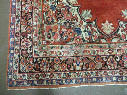Antique Persian Sarouk Rug 5x8, Red, Semi Open Field, Hand Knotted, Wool - Nuvé