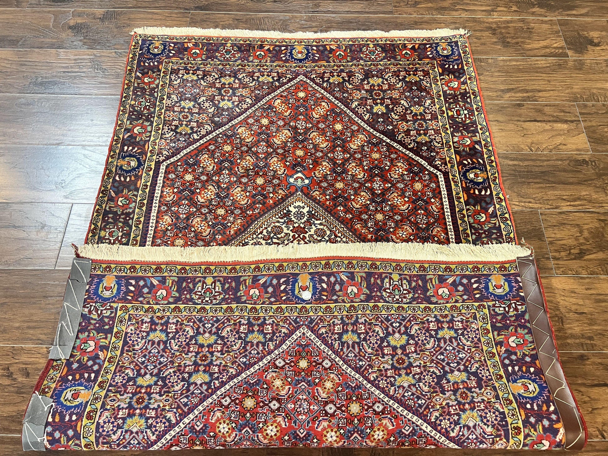 Persian Bidjar Rug 4x6, Handmade Oriental Carpet, Fine Weave, Herati Mahi Pattern, Vintage, Red, 300 KPSI - Nuvé