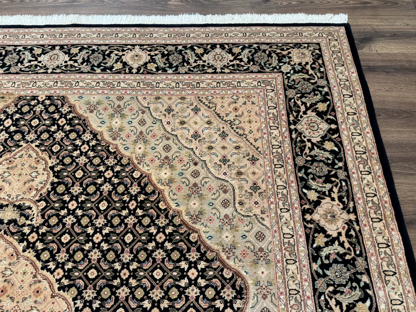 Sino Persian Rug 8x10, Herati Mahi Pattern, Fine 170 KPSI, Black, Wool and Silk Highlights - Nuvé