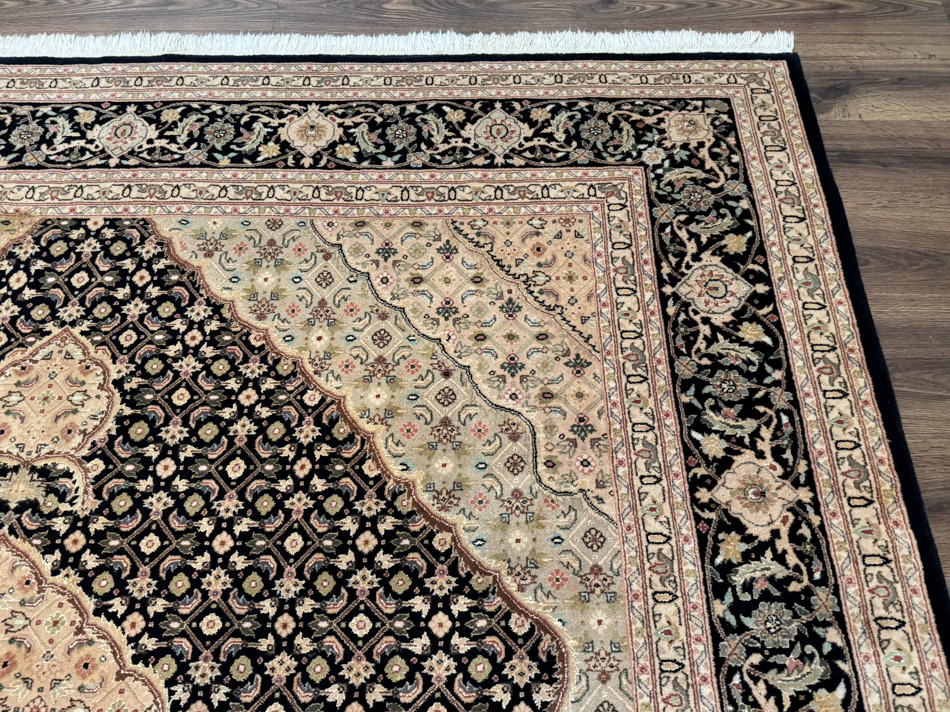 Sino Persian Rug 8x10, Herati Mahi Pattern, Fine 170 KPSI, Black, Wool and Silk Highlights - Nuvé