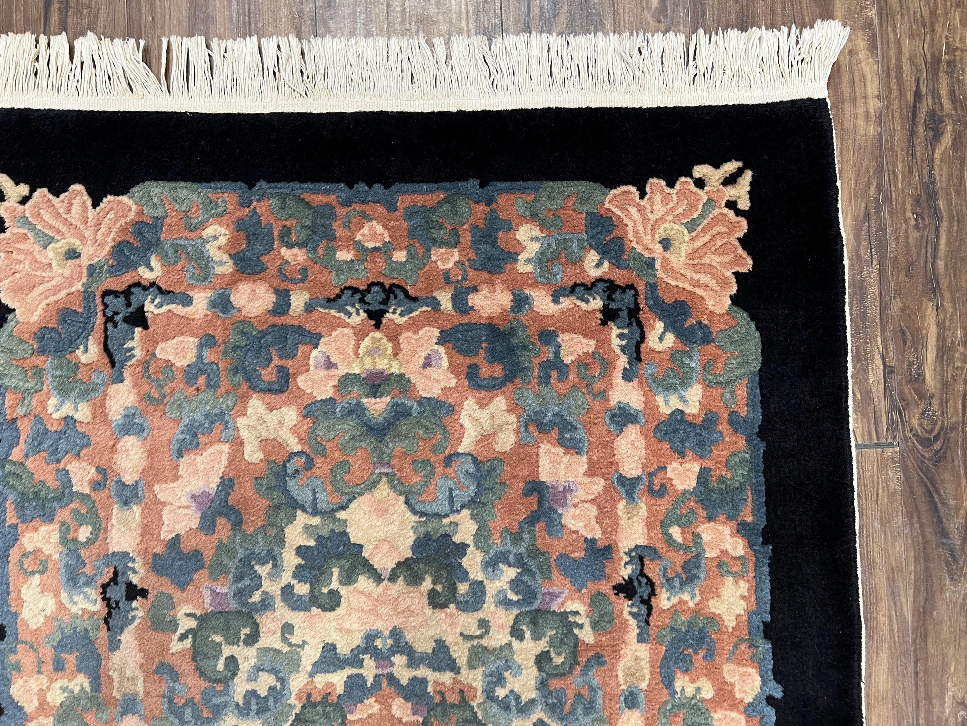 Chinese Art Deco Rug 3x5, Black and Beige Chinese Carpet 3 x 5, Vintage Rug, 1950s Rug, Floral Rug, Handmade Rug, Art Deco Rug, Wool Rug - Nuvé