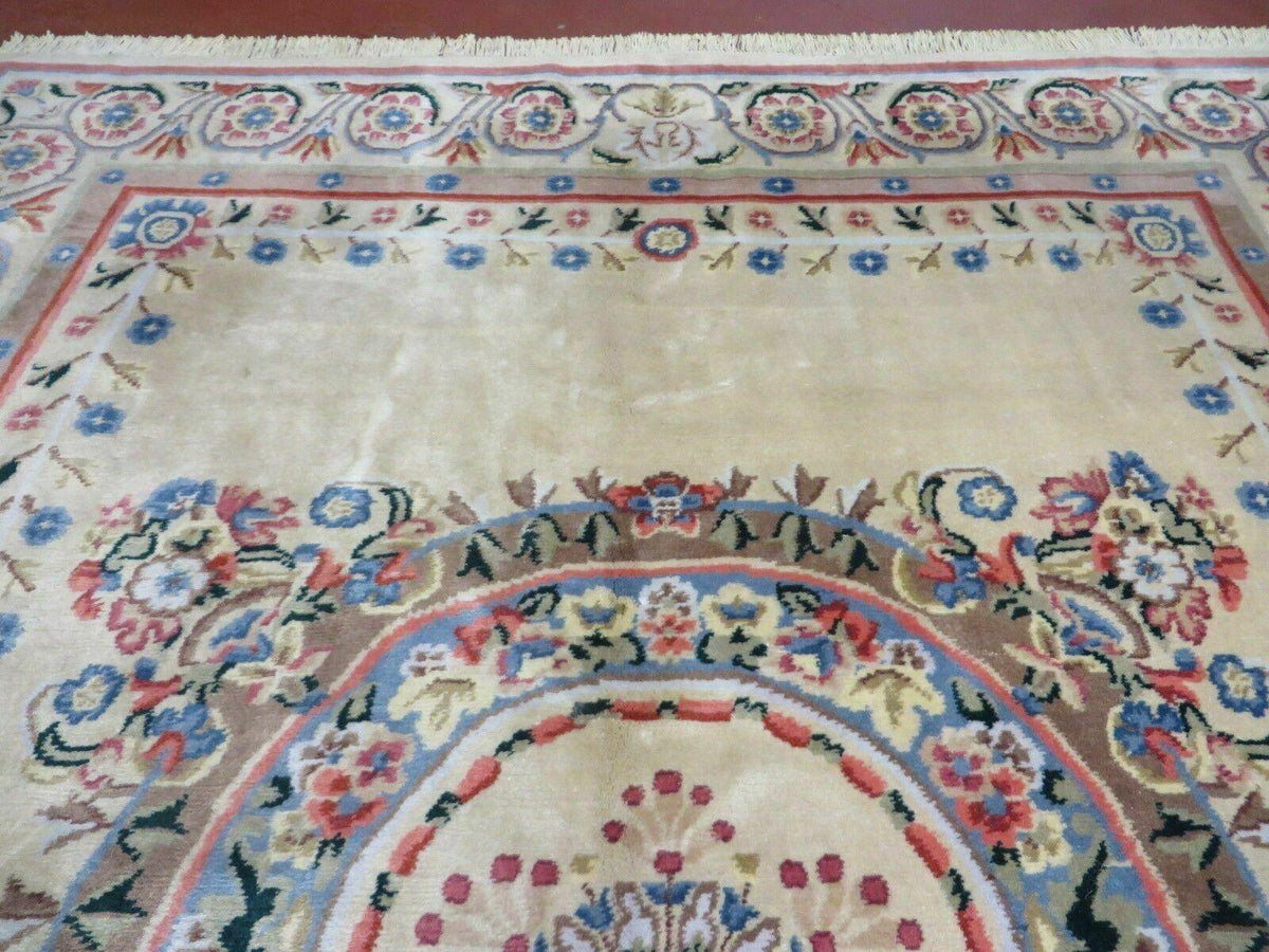 8' X 10' Vintage Handmade Wool Rug Aubusson Savonnerie Design European Nice