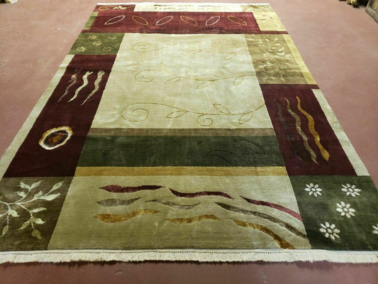 6' X 9' Modern Handmade Tibetan Nepal Wool & Silk Rug Decorative Abstract Gold - Nuvé