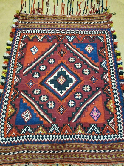 3' X 4' Antique Handmade Turkish Wool Kilim Rug Decorative Seat Cover - Nuvé