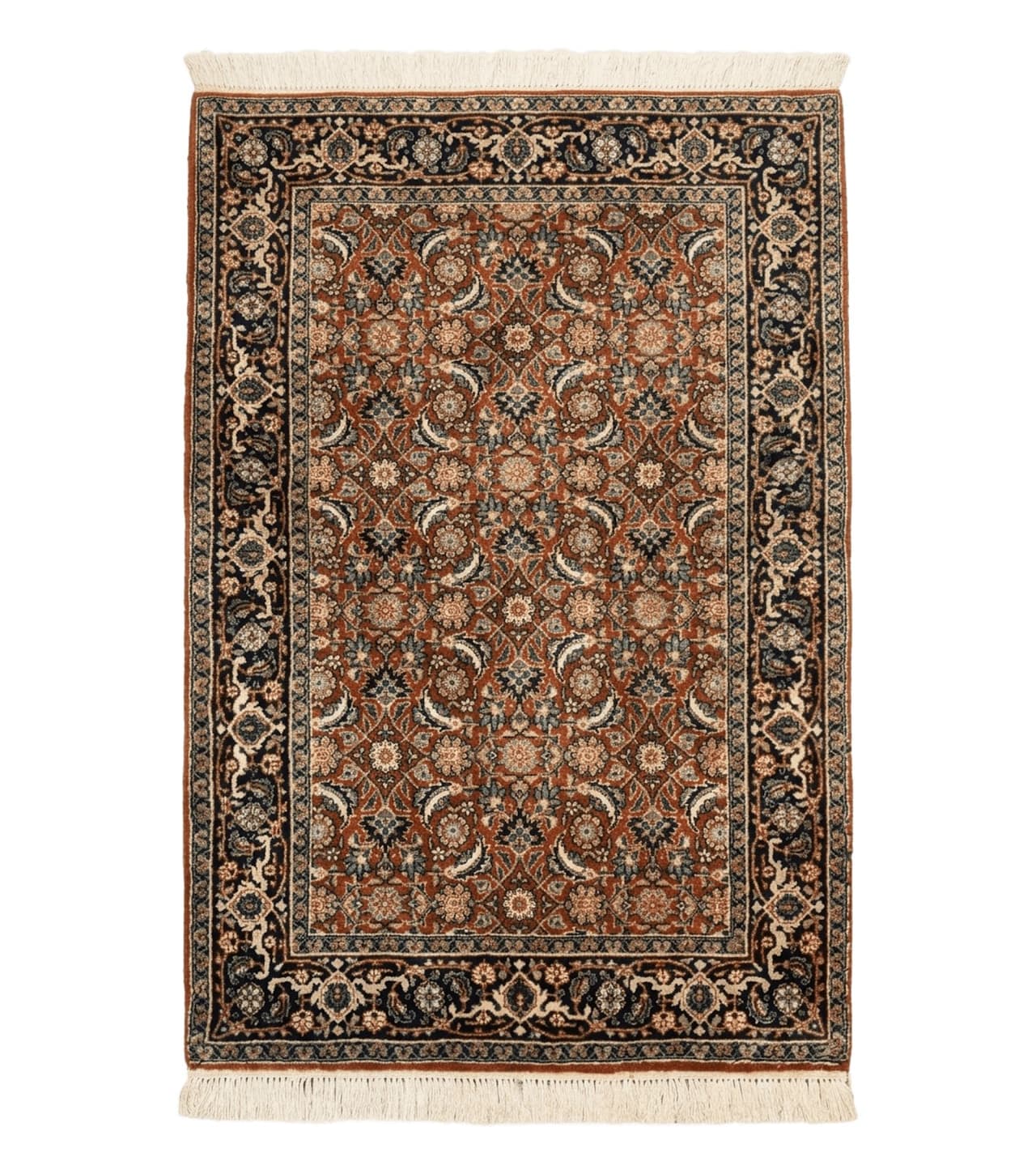 Indo Persian Bijar Rug 3x5, Red and Navy Blue, Allover Pattern, Fine Hand Knotted Wool Carpet