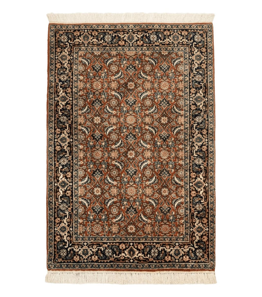 Indo Persian Bijar Rug 3x5, Red and Navy Blue, Allover Pattern, Fine Hand Knotted Wool Carpet