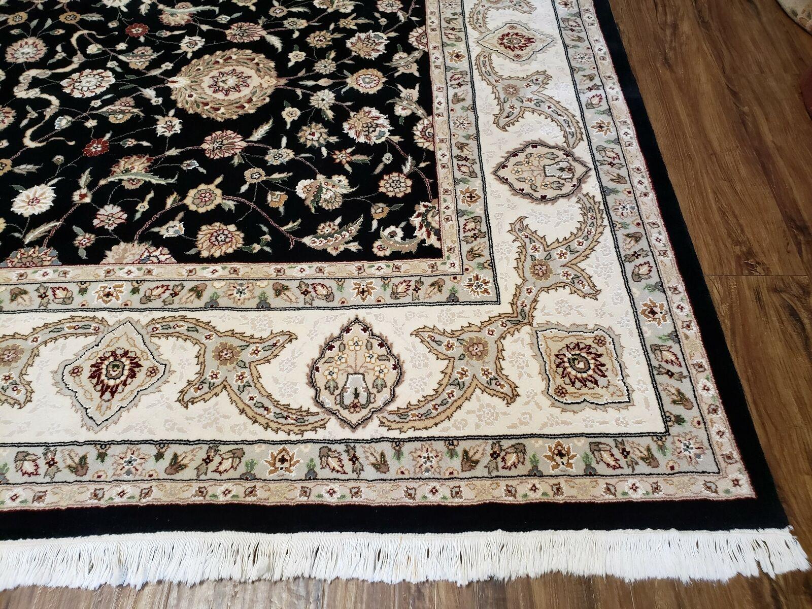 8' 5" X 11' 6" Vintage Handmade Oriental Floral Wool Rug Silk Accent Black Nice - Nuvé