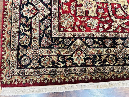 Indo Persian Rug 8x10, Red Vintage Wool Traditional Carpet, Floral, Handmade - Nuvé