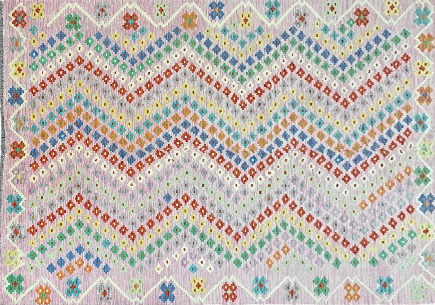 Pink Kilim Rug 6x8 Colorful Turkish Kilim Rug 6 x 8 Flat Weave Kilim Playful Kilim Multicolor Anatolian Chobi New Kilim - Nuvé