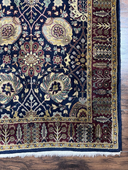 Indo Persian Runner 2.8 x 18, Long Skinny Hallway Wool Runner Rug, Hand Knotted Vintage Floral Allover Traditional Runner Dark Blue Burgundy - Nuvé