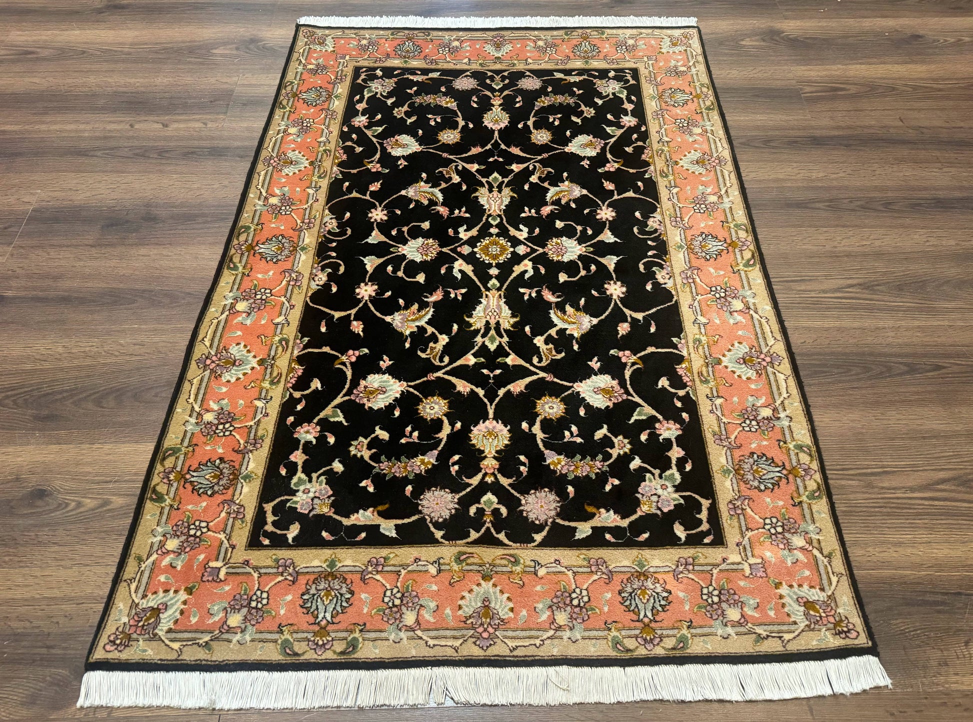 Persian Tabriz Rug 3x5 Black and Salmon Floral Fine Handmade 360 KPSI - Nuvé