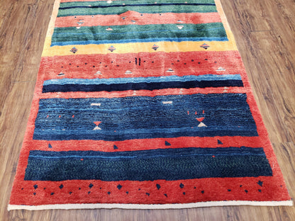 Colorful Persian Gabbeh Rug 4x6, Soft Pile, Colorful Rug, Handmade Hand Knotted Wool Carpet, Home Office Rug, Area Rug for Bedroom 4 x 6 ft - Nuvé