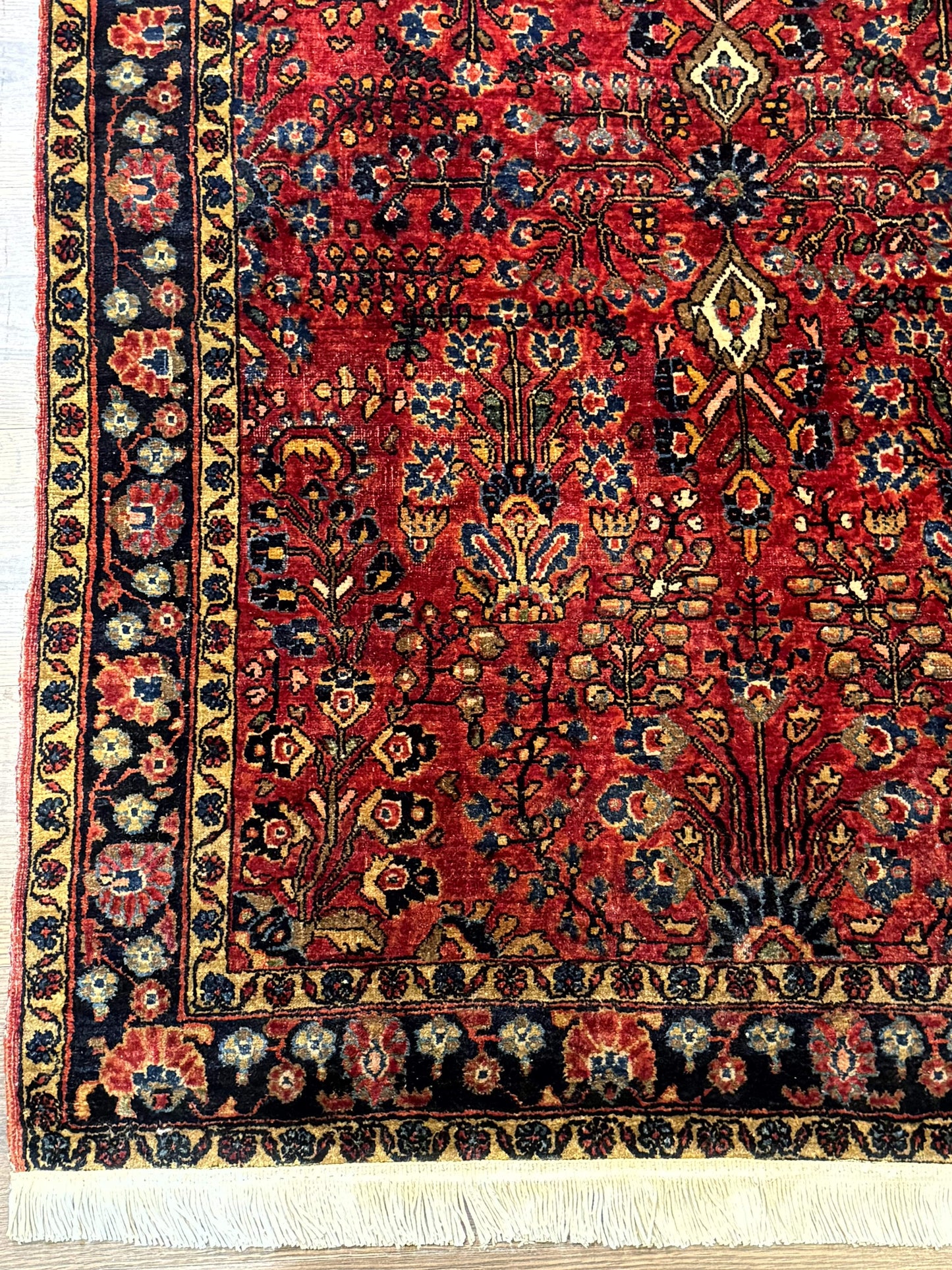 Antique Persian Sarouk Rug 3x4, Red, Floral, 1920s Wool Rug - Nuvé