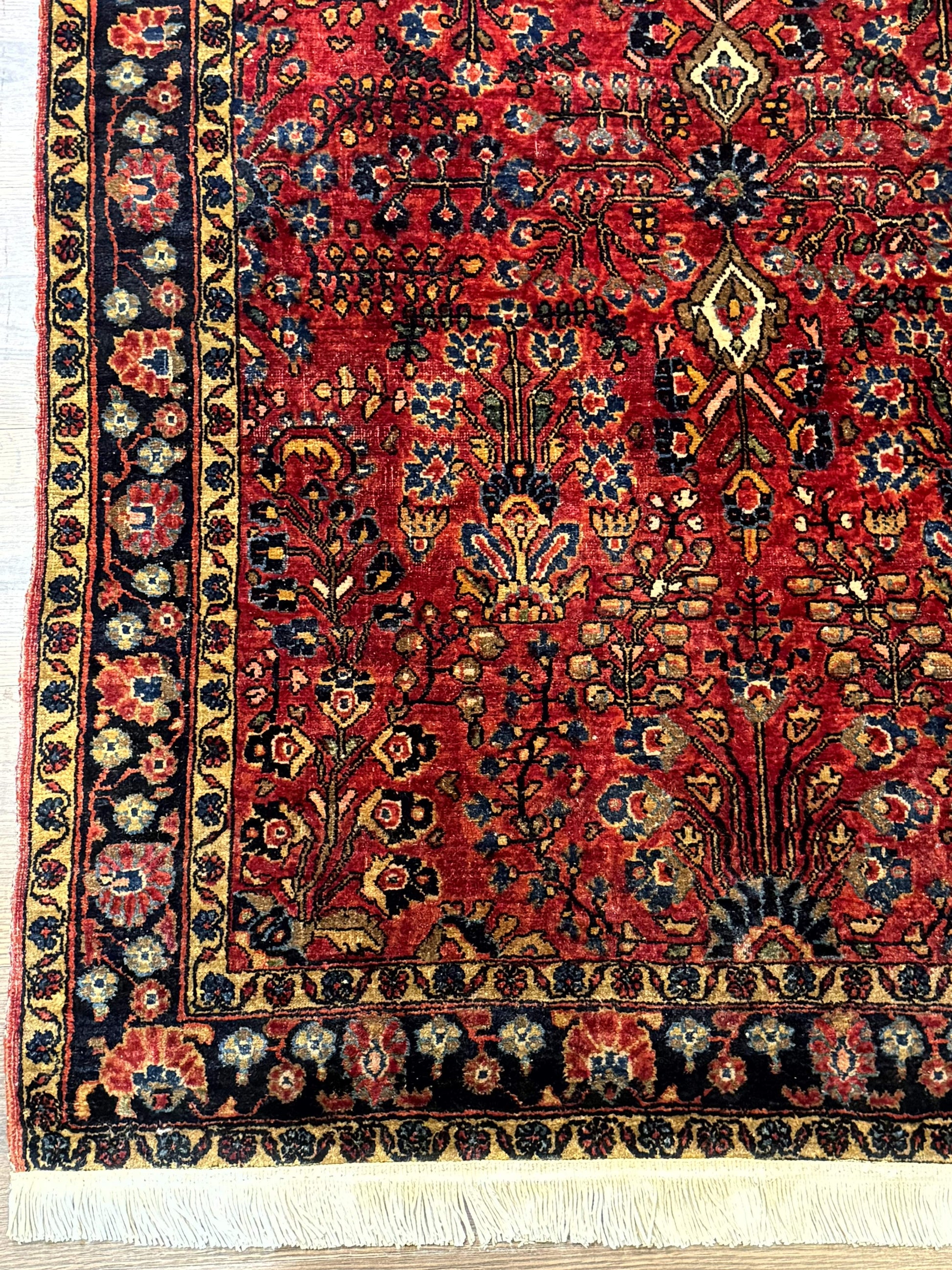 Antique Persian Sarouk Rug 3x4, Red, Floral, 1920s Wool Rug - Nuvé