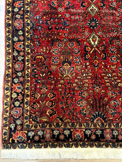 Antique Persian Sarouk Rug 3x4, Red, Floral, 1920s Wool Rug - Nuvé
