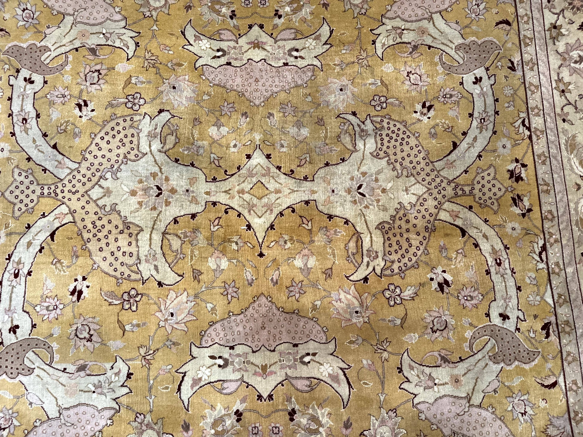 Sino Persian Rug 8x11, Wool with Silk Highlights, Unique Colors, Gold and Light Green, Fine 240 KPSI - Nuvé